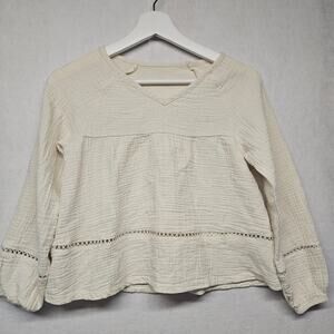 Girls Elegant Boho Long Sleeve Blouse Cream Crepe